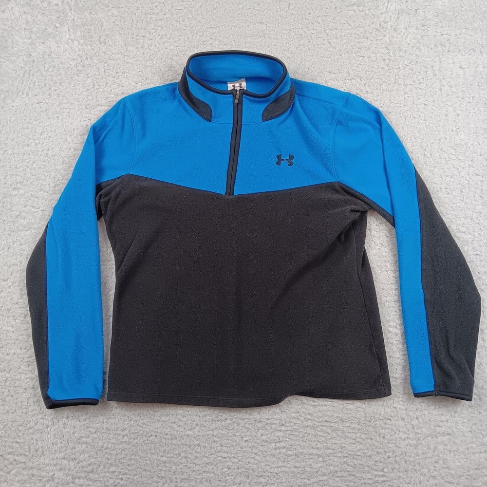 Under Armour Pullover 1/4 Zip Men L Blue Gray Colorblock Fleece